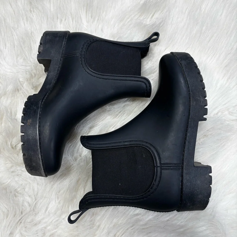 Jeffrey Campbell Black Chelsea Short Rubber Rain Boots size 6